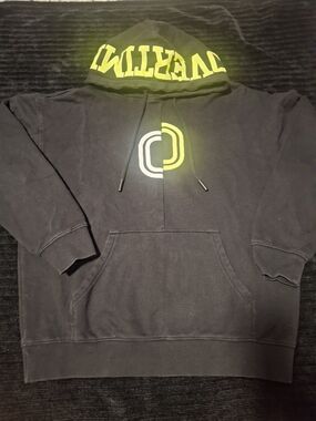 Black Hooded Sweatshirt with Neon Yellow Logo - Men's Sweater